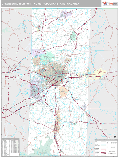 Greensboro-High Point, NC Metro Area Wall Map